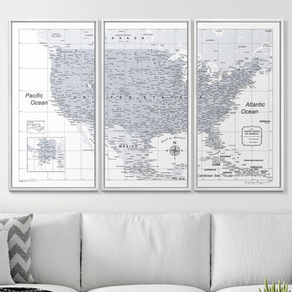 Push Pin USA Map: Light Grey (Pins Included)
