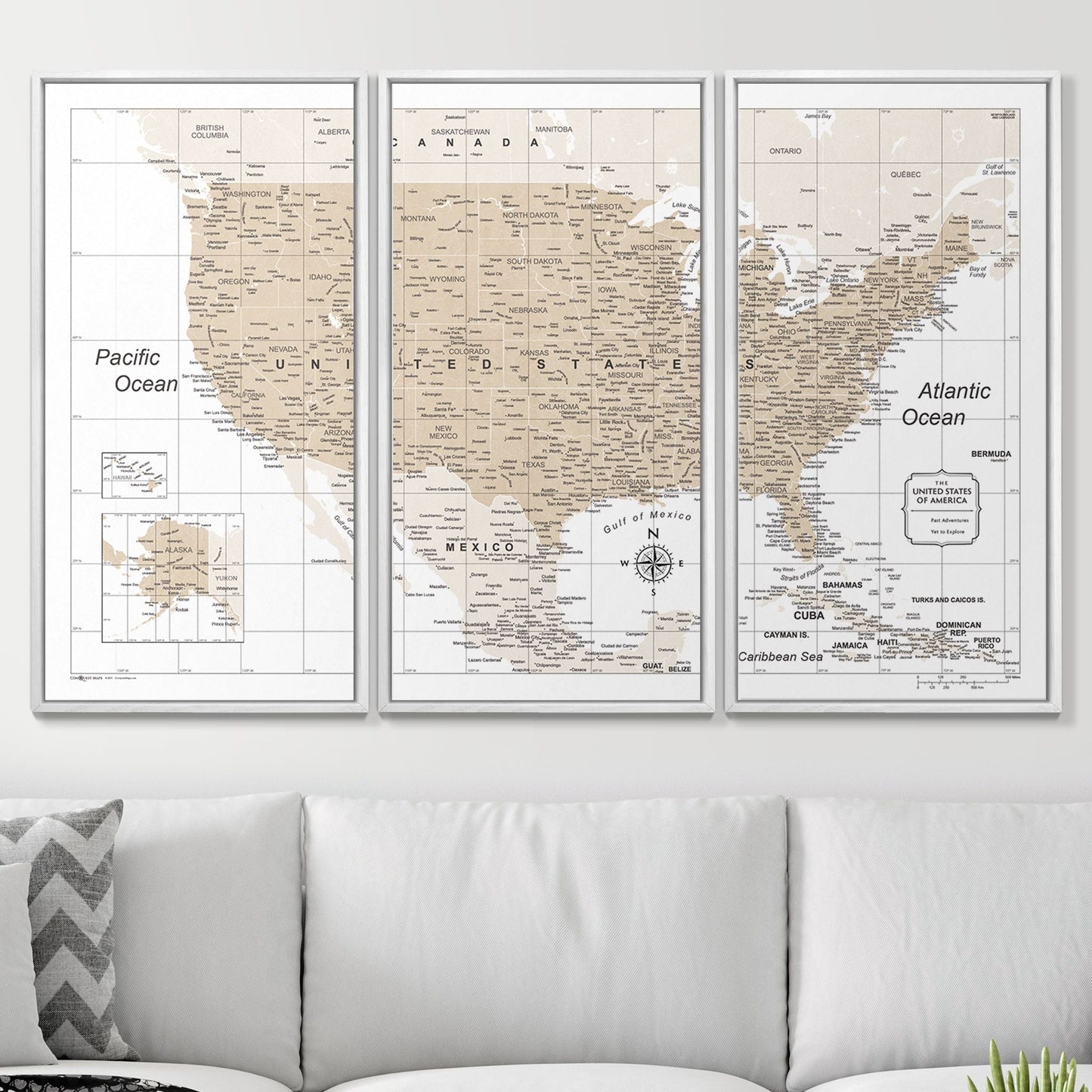 Push Pin USA Map: Light Brown (Pins Included)