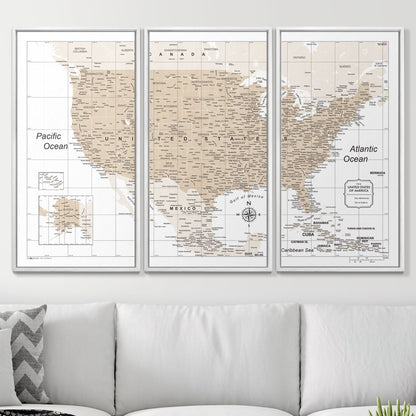 Push Pin USA Map: Light Brown (Pins Included)