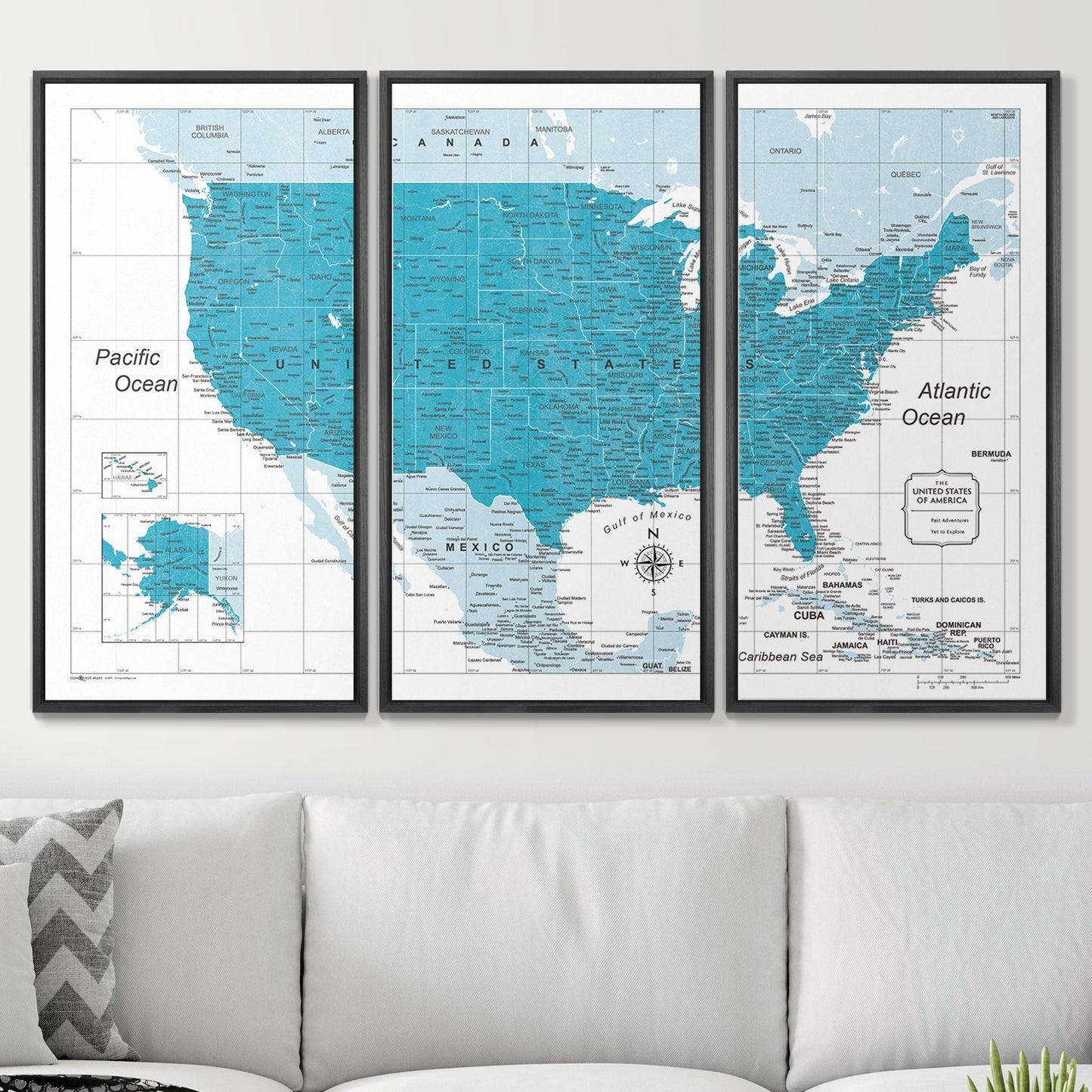 Push Pin USA Map: Teal (Pins Included)