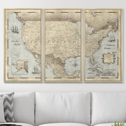 Push Pin USA Map: Rustic Vintage (Pins Included)