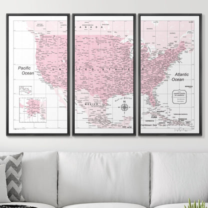 Push Pin USA Map: Pink (Pins Included)