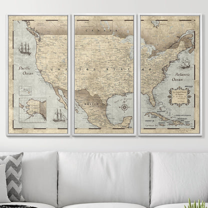 Push Pin USA Map: Rustic Vintage (Pins Included)