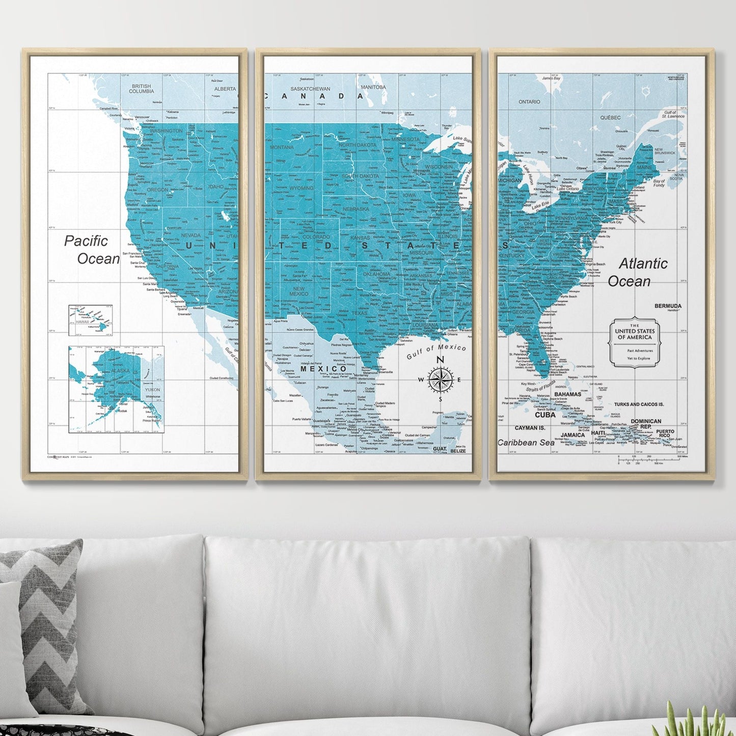 Push Pin USA Map: Teal (Pins Included)
