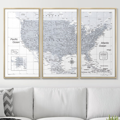 Push Pin USA Map: Light Grey (Pins Included)