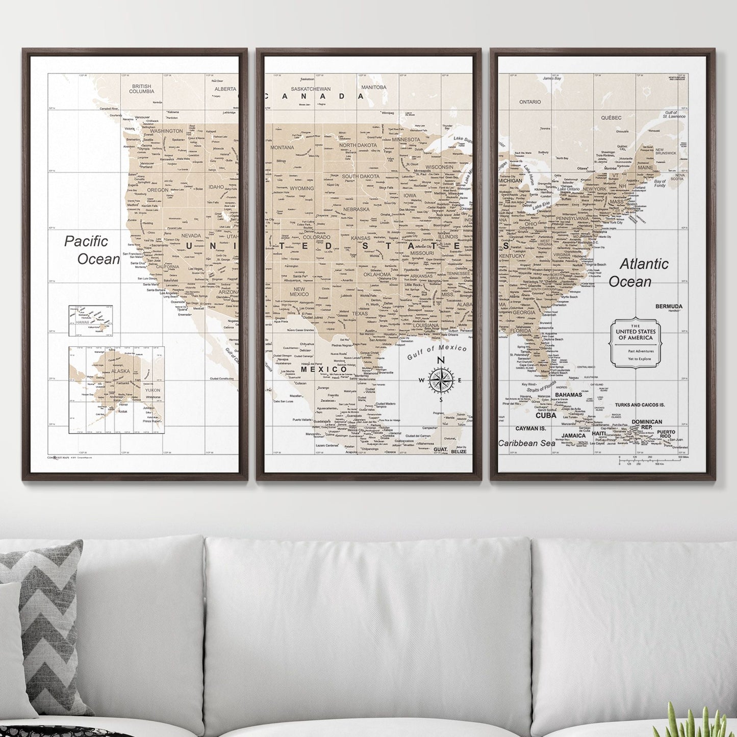 Push Pin USA Map: Light Brown (Pins Included)