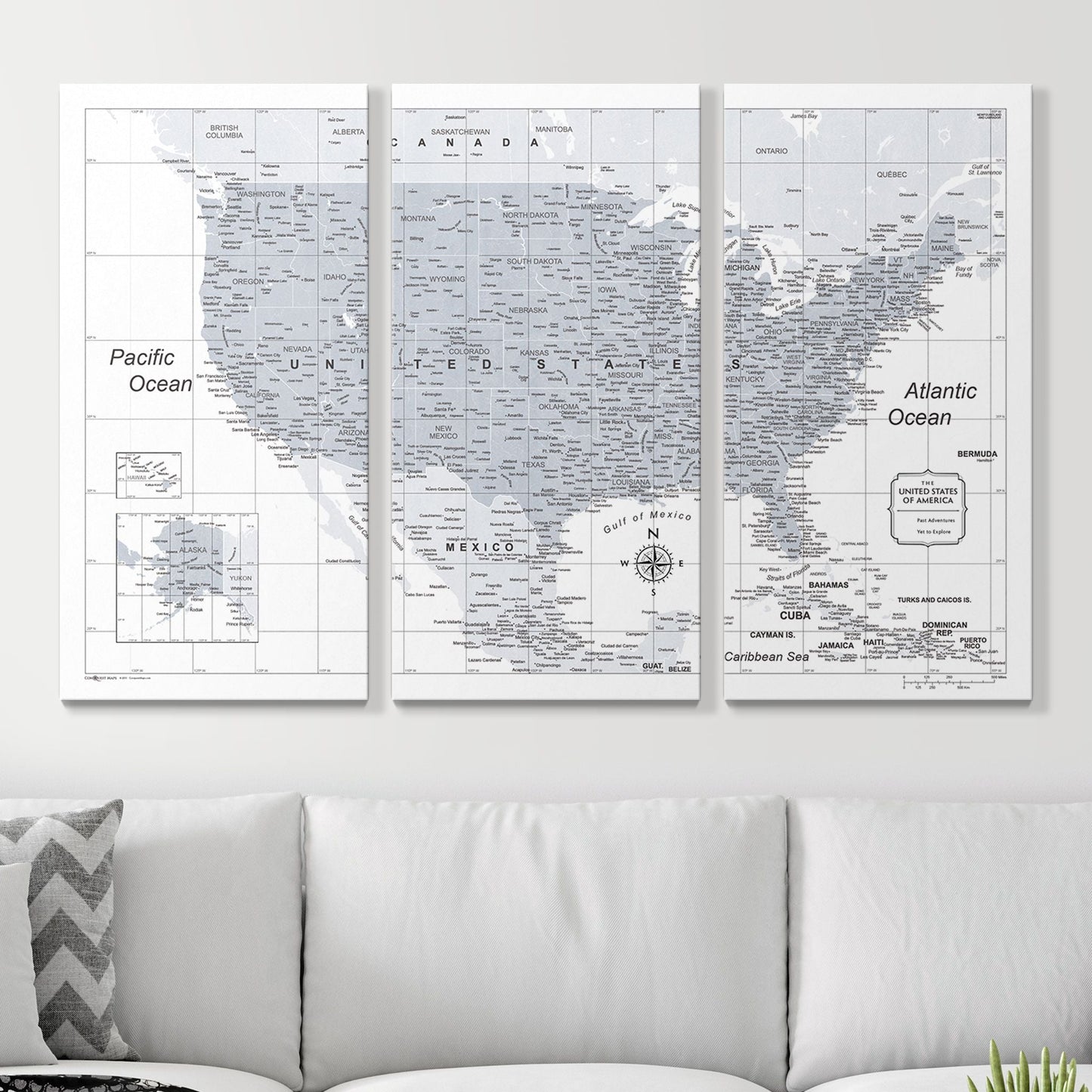 Push Pin USA Map: Light Grey (Pins Included)