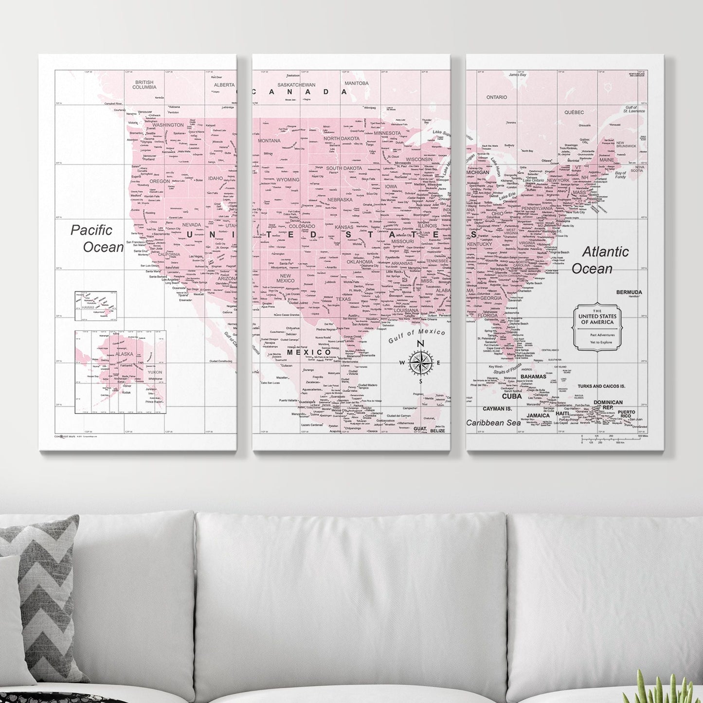 Push Pin USA Map: Pink (Pins Included)