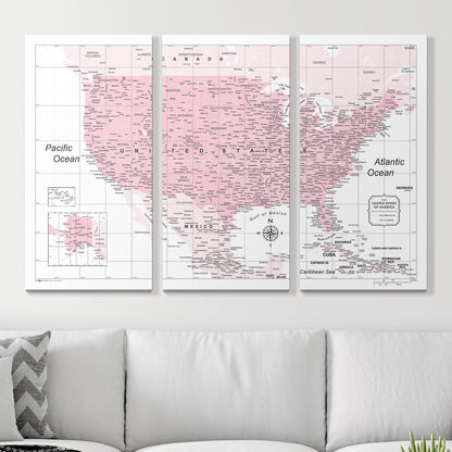 Push Pin USA Map: Pink (Pins Included)