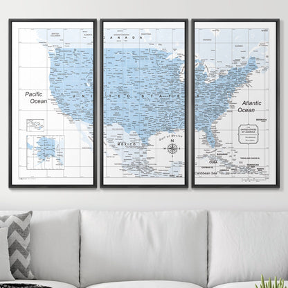 Push Pin USA Map: Light Blue (Pins Included)