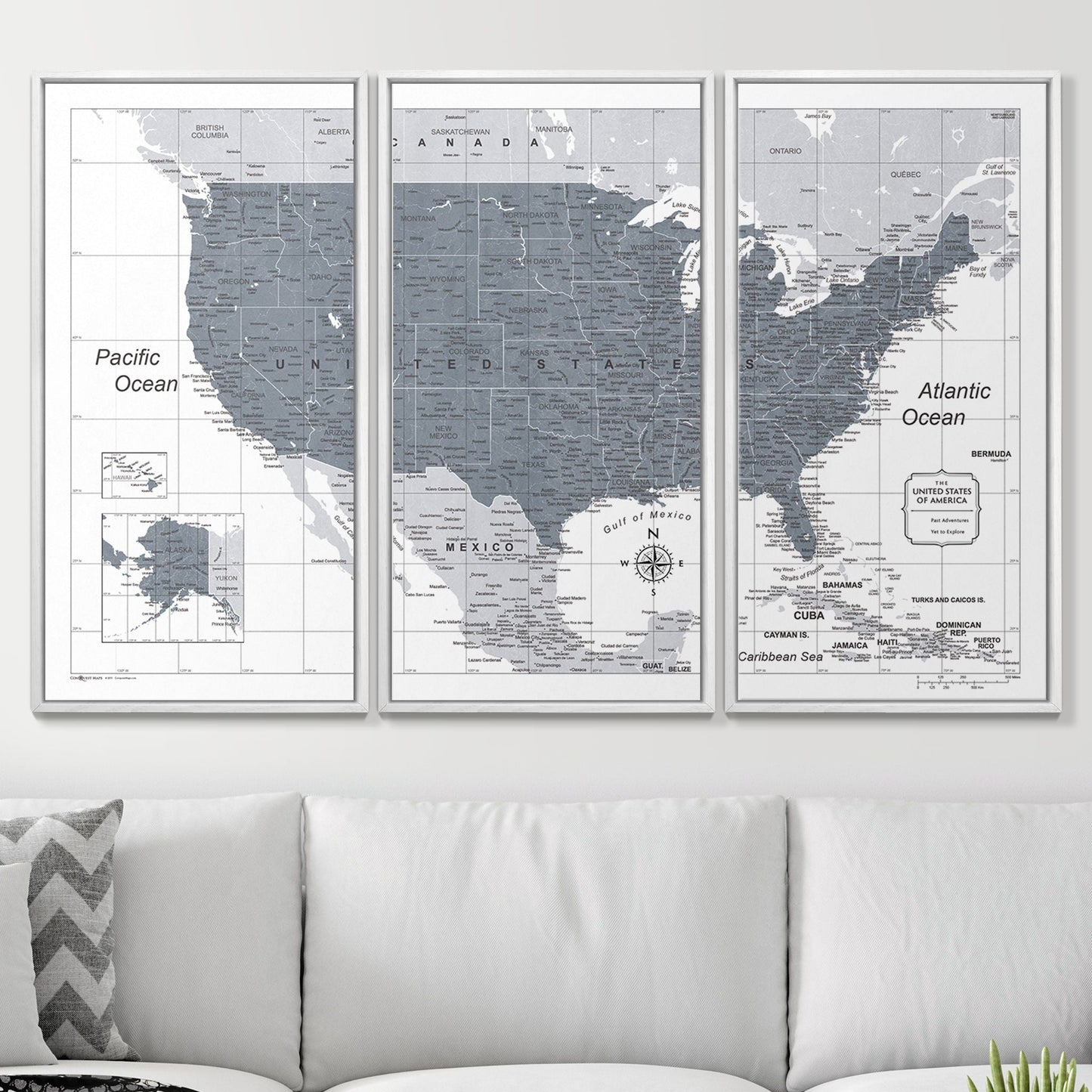 Push Pin USA Map: Dark Grey (Pins Included)