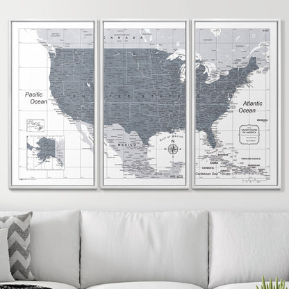 Push Pin USA Map: Dark Grey (Pins Included)