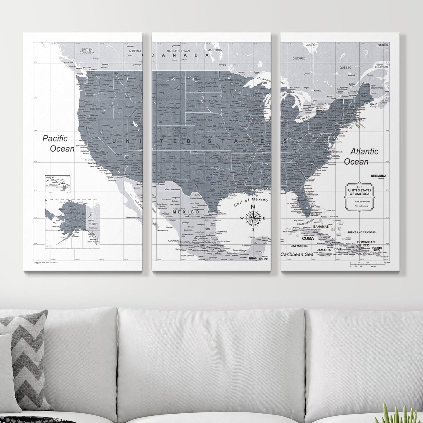 Push Pin USA Map: Dark Grey (Pins Included)