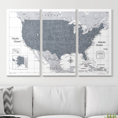 Push Pin USA Map: Dark Grey (Pins Included)