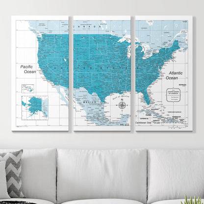 Push Pin USA Map: Teal (Pins Included)