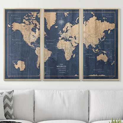 Push Pin World Map: Deep-Sea (Pins Included)