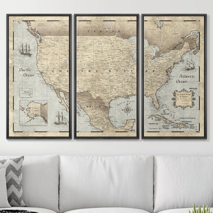 Push Pin USA Map: Rustic Vintage (Pins Included)