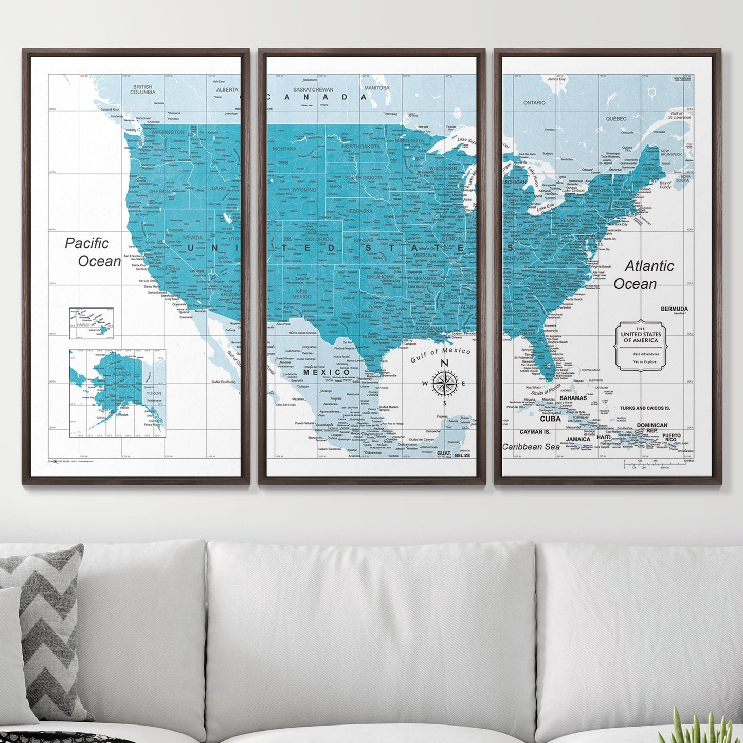 Push Pin USA Map: Teal (Pins Included)
