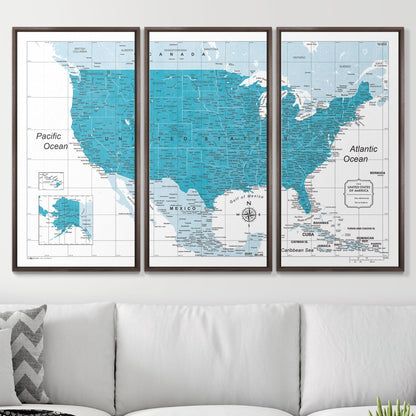 Push Pin USA Map: Teal (Pins Included)