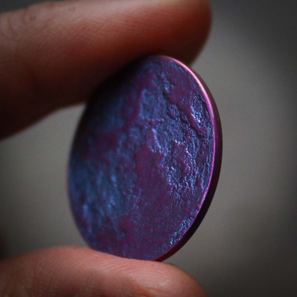 Blue and Purple Moon Coin - 1 in / 26 mm Anodized Niobium
