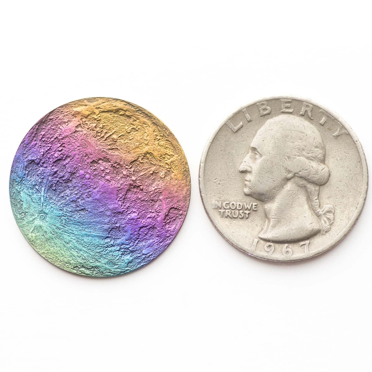 Rainbow Moon Coin - 1 in / 26 mm Multicolored Anodized Niobium
