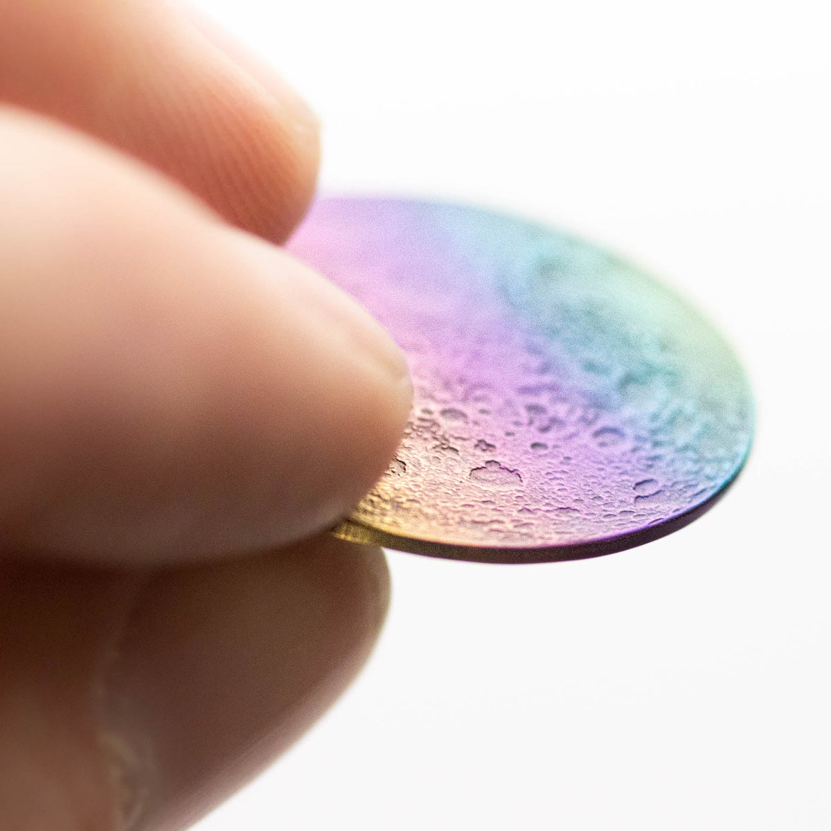 Rainbow Moon Coin - 1 in / 26 mm Multicolored Anodized Niobium
