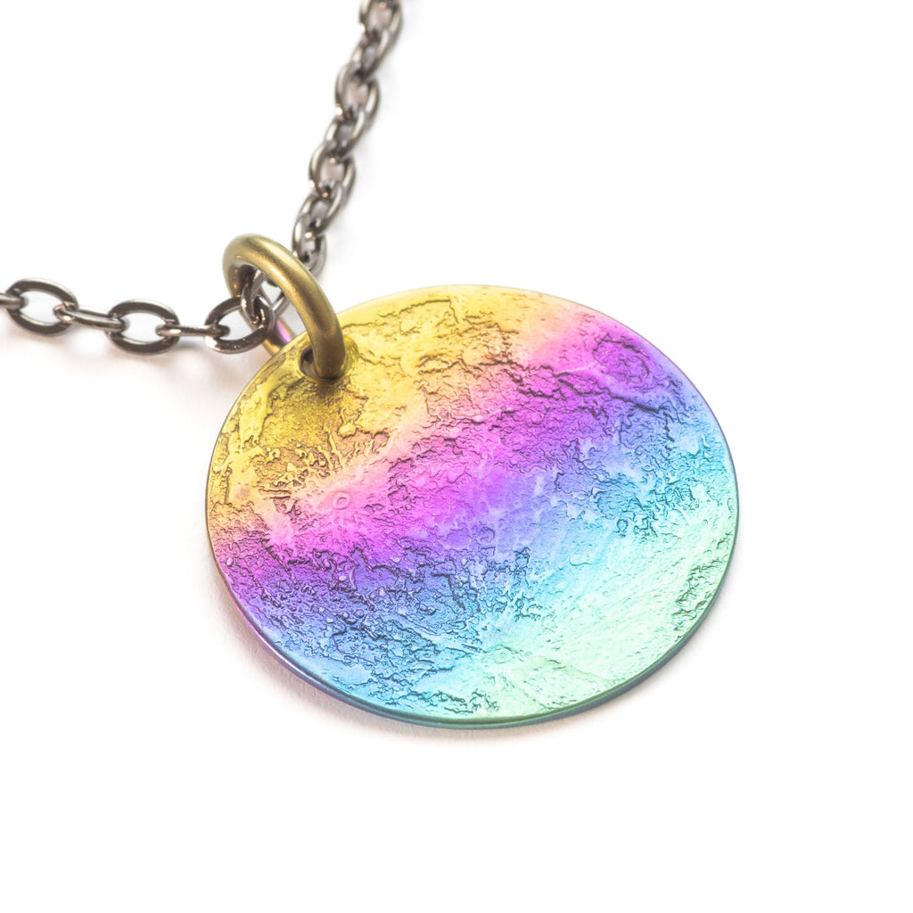 Rainbow Moon Necklace - 1 in / 26 mm Multicolored Anodized Niobium Pendant or Charm