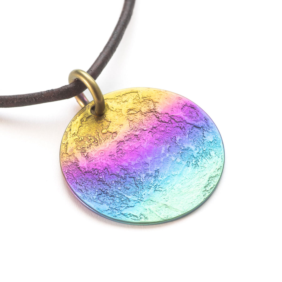 Rainbow Moon Necklace - 1 in / 26 mm Multicolored Anodized Niobium Pendant or Charm
