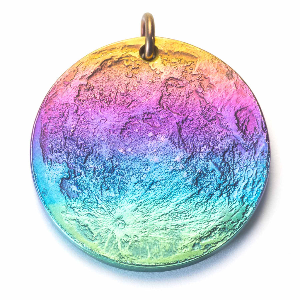 Rainbow Supermoon Necklace - 1.5 in / 38 mm Multicolored Anodized Niobium Pendant