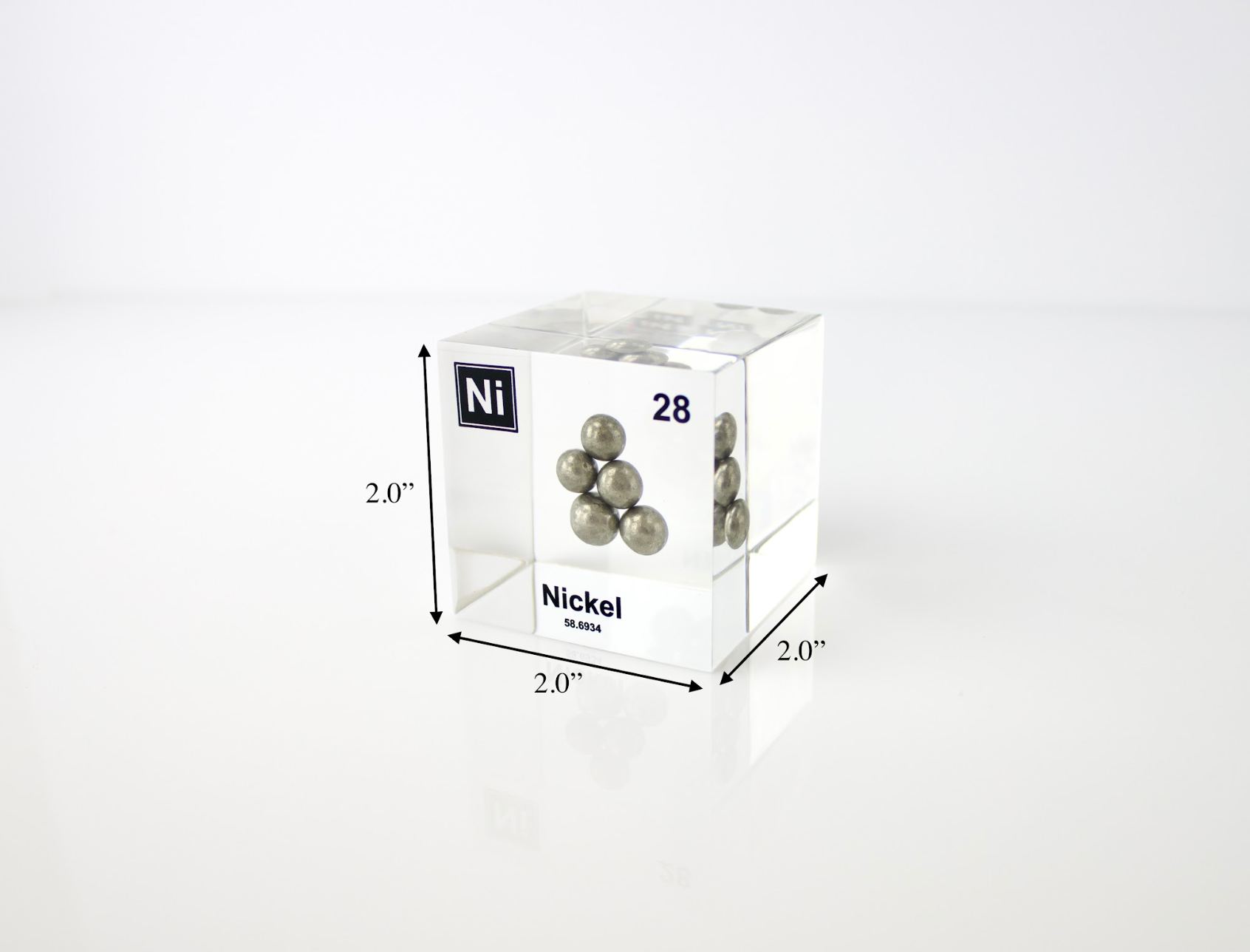 Nickel Element Cube - 2" Acrylic Display - Atomic Number 28