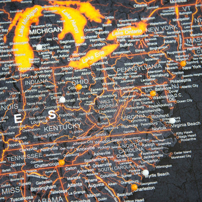 Push Pin USA Map: Obsidian Inferno (Pins Included)