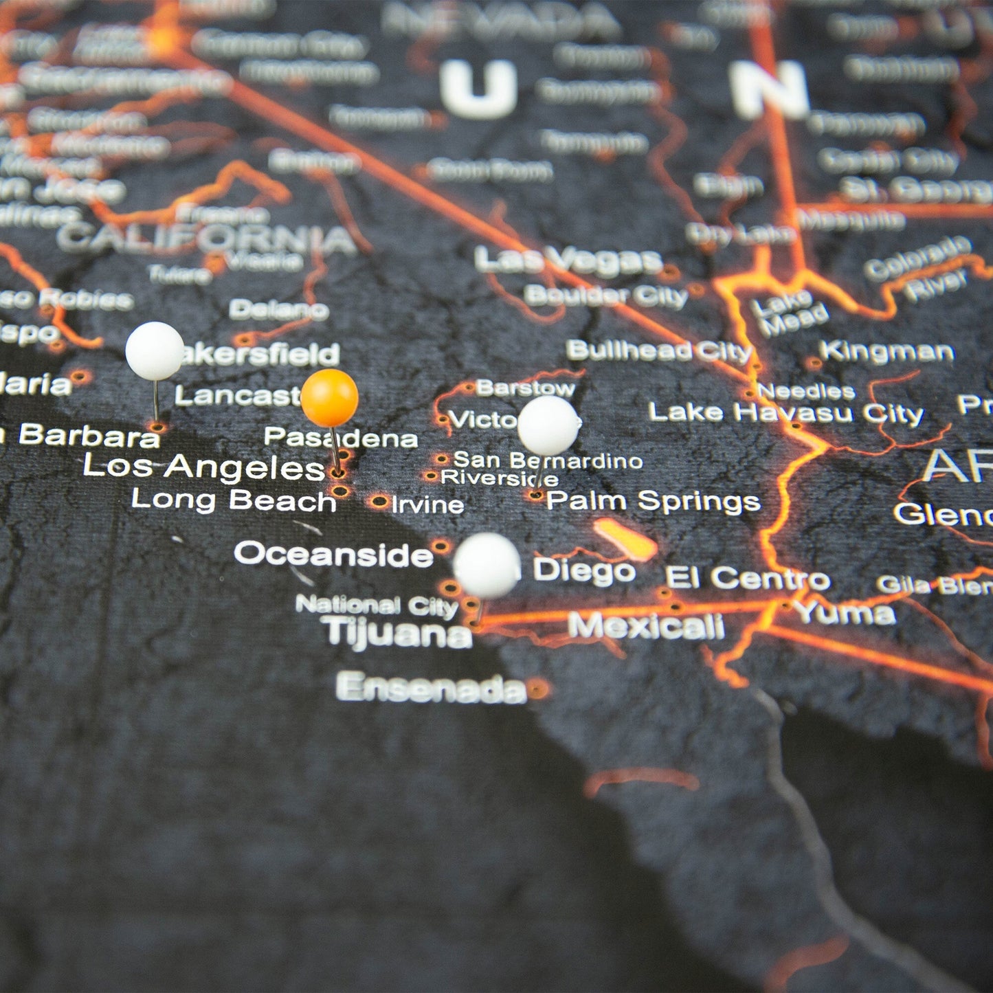Push Pin USA Map: Obsidian Inferno (Pins Included)