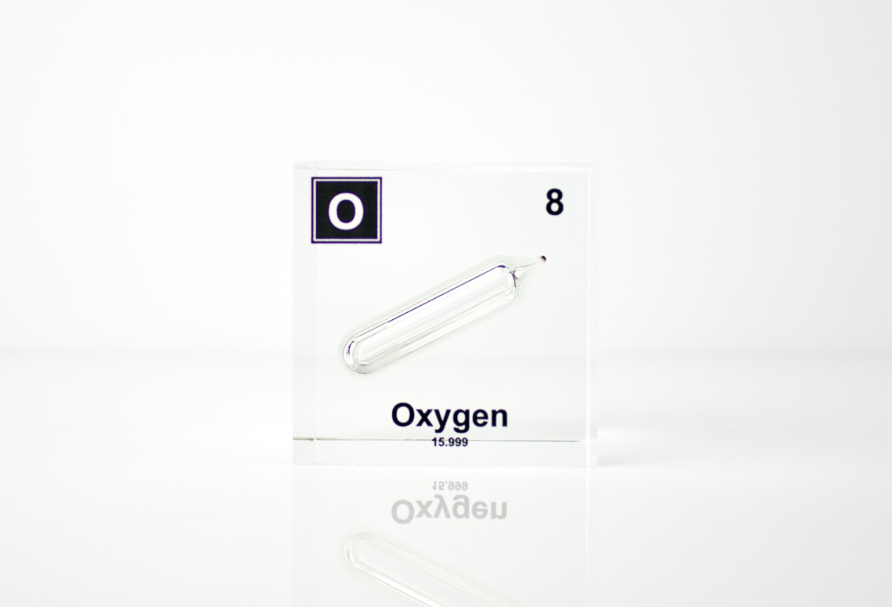 Oxygen Element Cube - 2" Acrylic Display - Atomic Number 8
