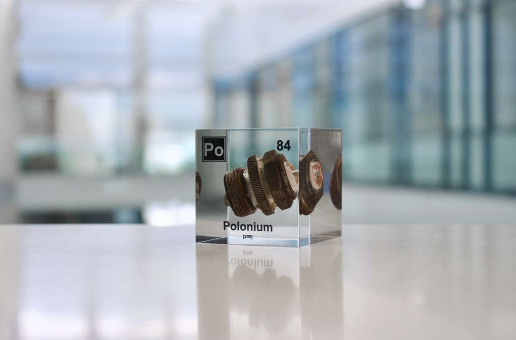 Polonium (Spark Plug) Element Cube - 2" Acrylic Display - Atomic Number 84
