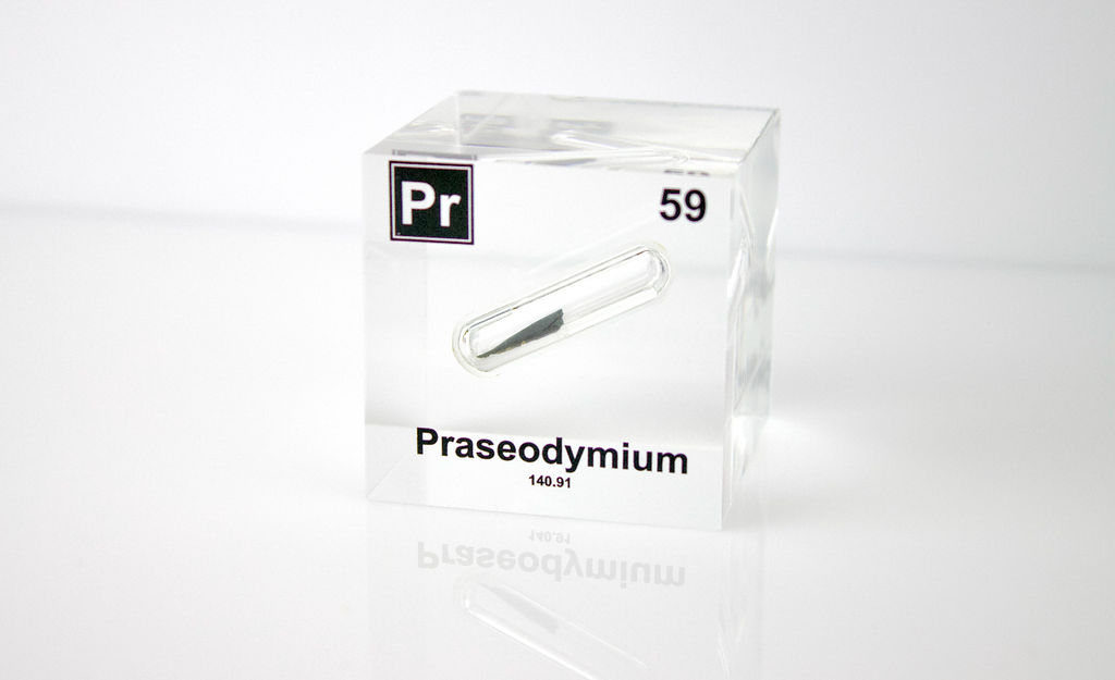 Praseodymium Element Cube - 2" Acrylic Display - Atomic Number 59