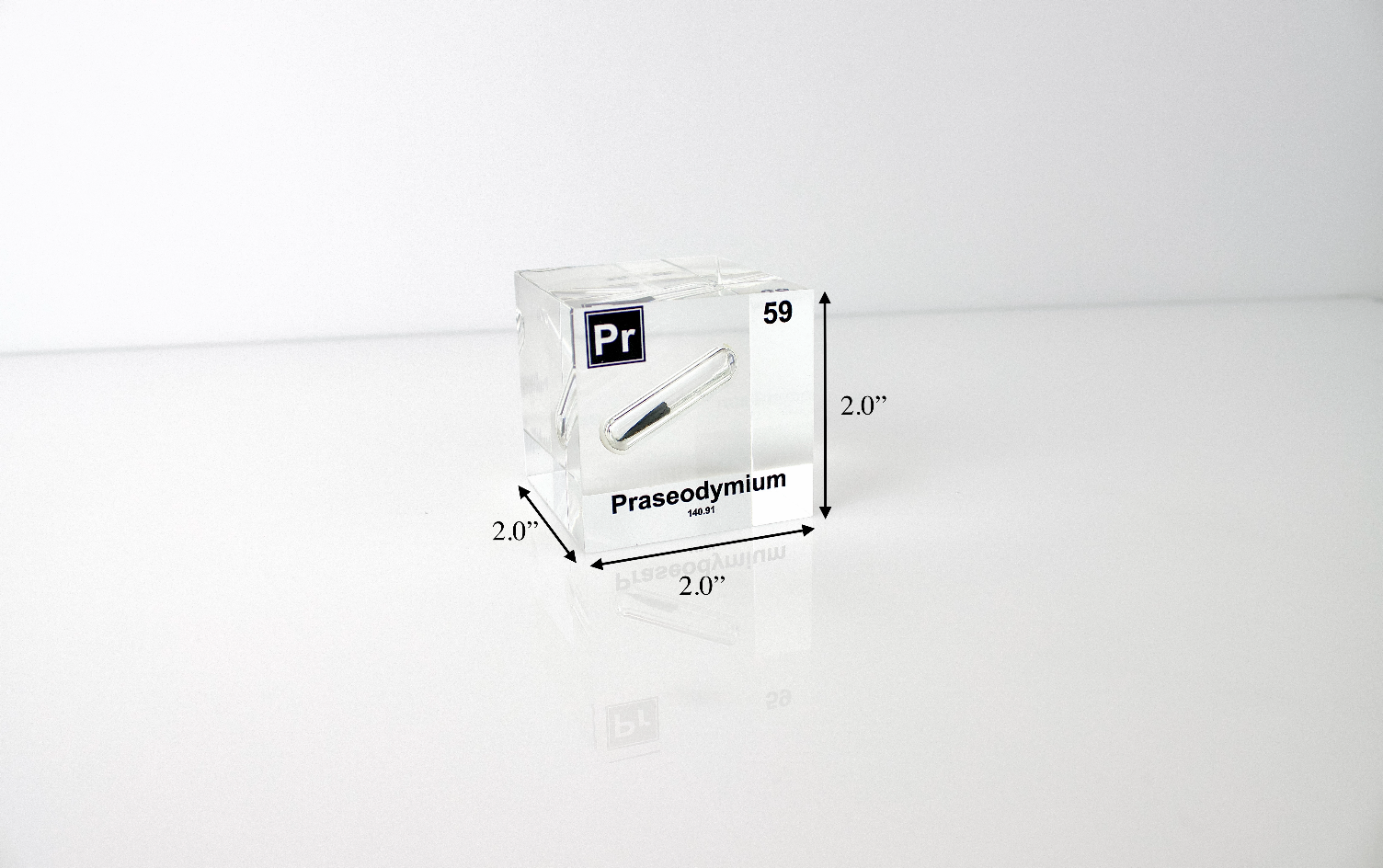 Praseodymium Element Cube - 2" Acrylic Display - Atomic Number 59