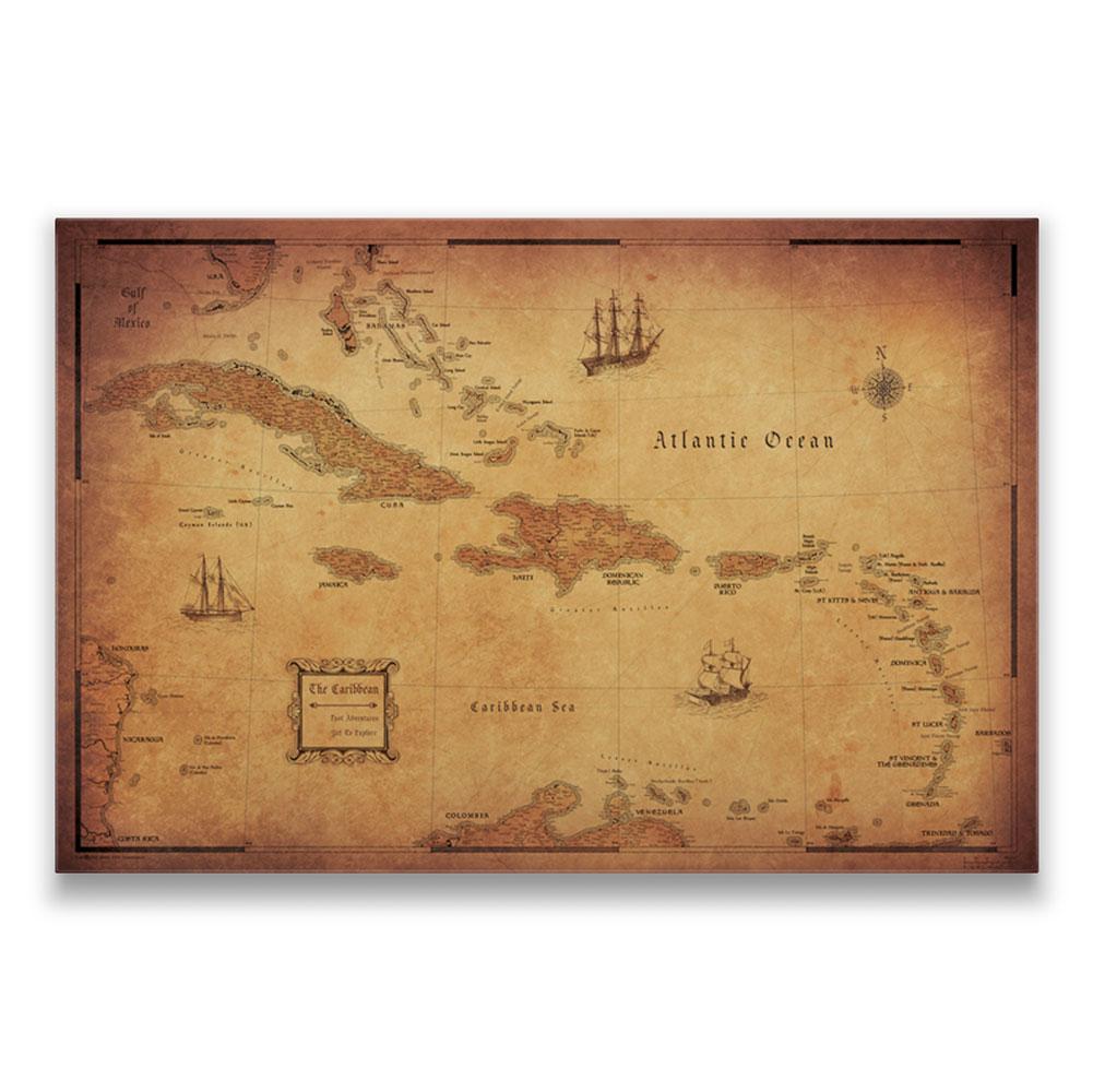Push Pin Caribbean Map: Golden Aged (Pins Included)