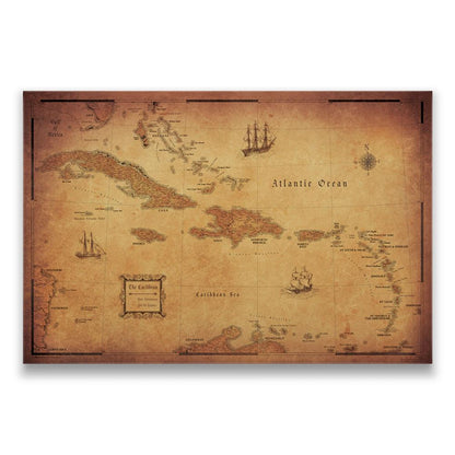 Push Pin Caribbean Map: Golden Aged (Pins Included)