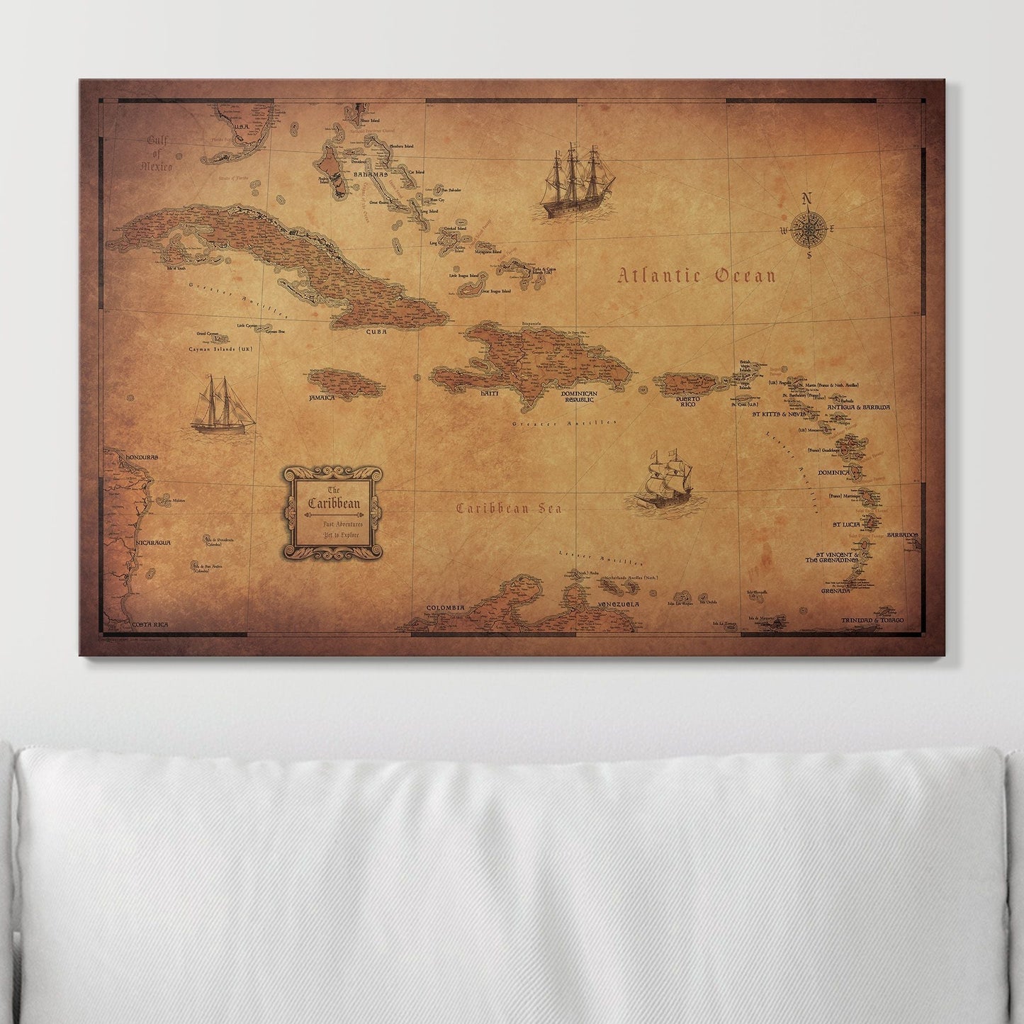 Push Pin Caribbean Map: Golden Aged (Pins Included)