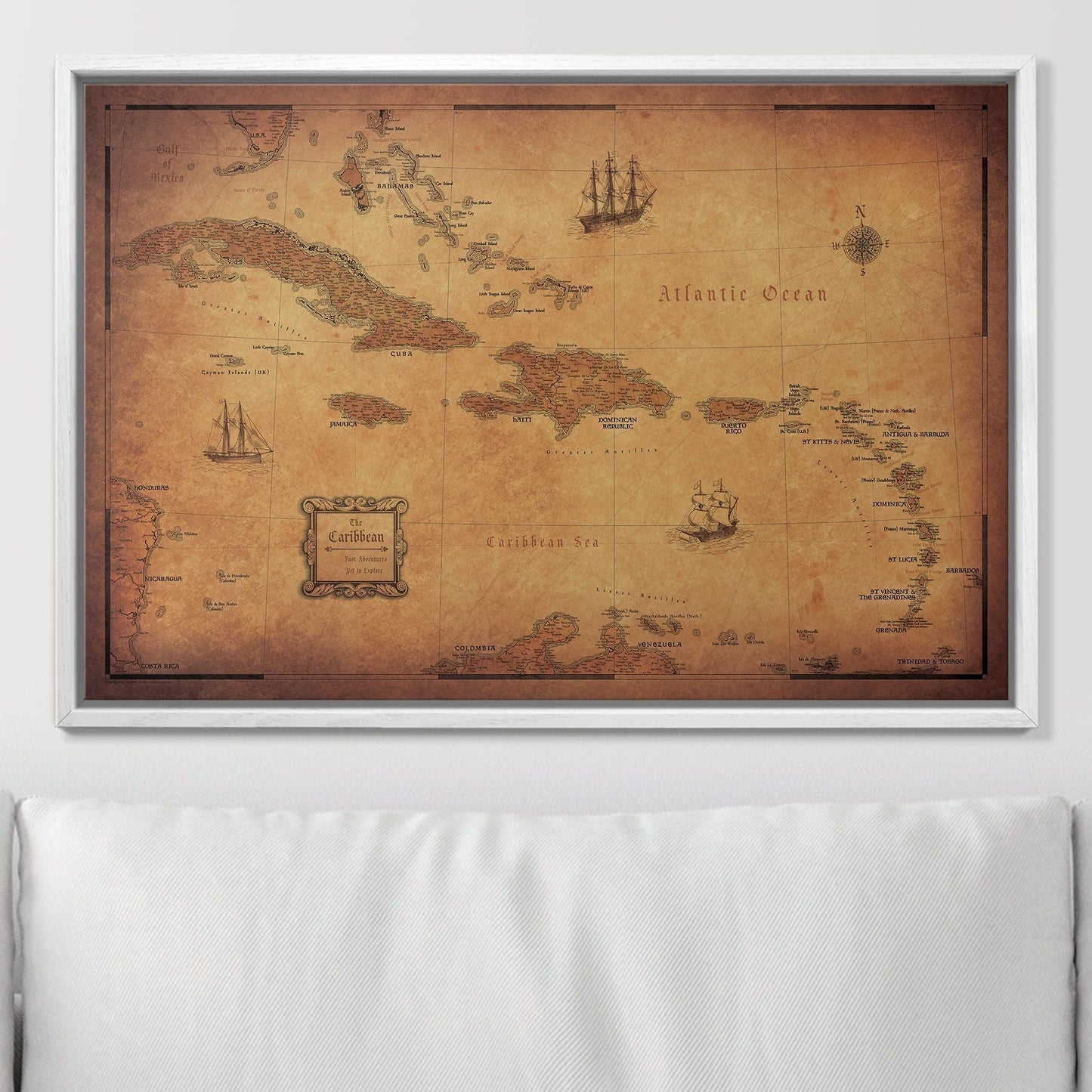 Push Pin Caribbean Map: Golden Aged (Pins Included)