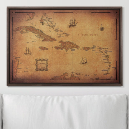 Push Pin Caribbean Map: Golden Aged (Pins Included)
