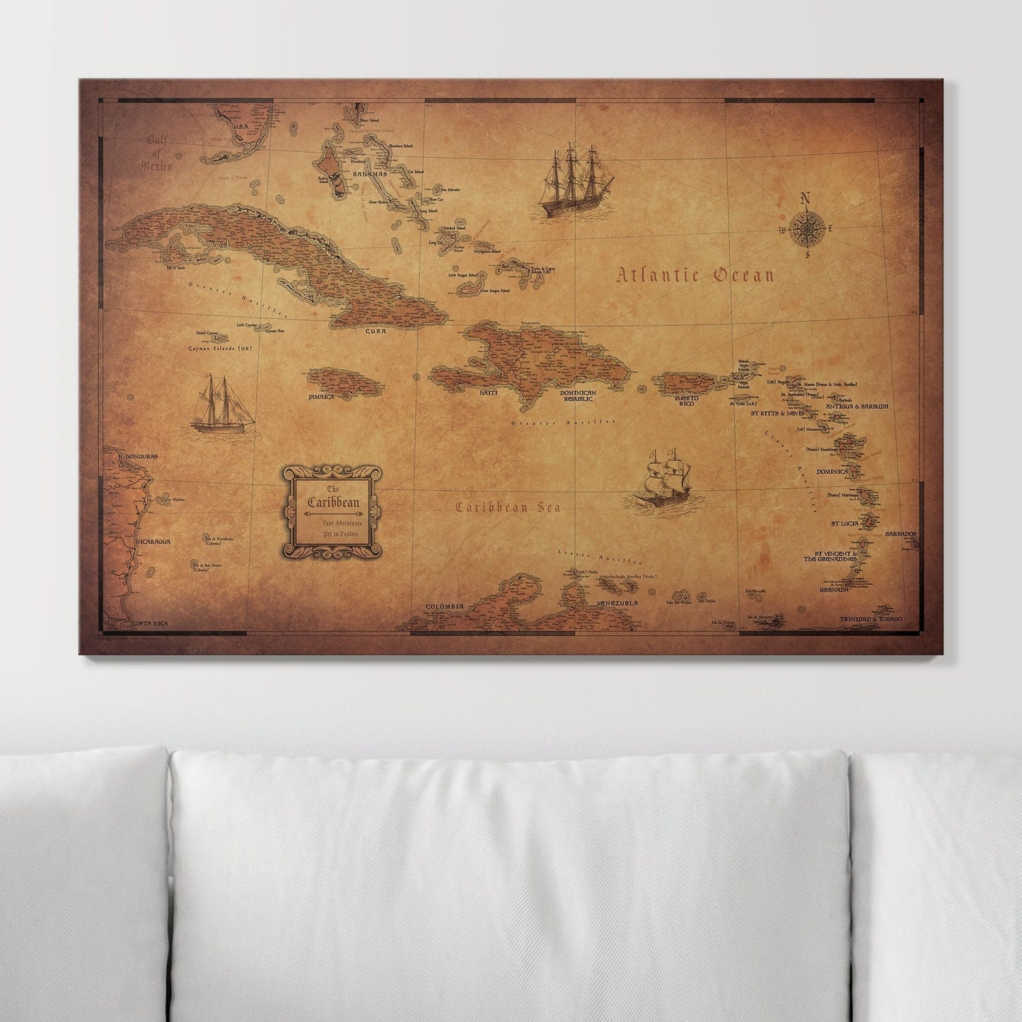 Push Pin Caribbean Map: Golden Aged (Pins Included)