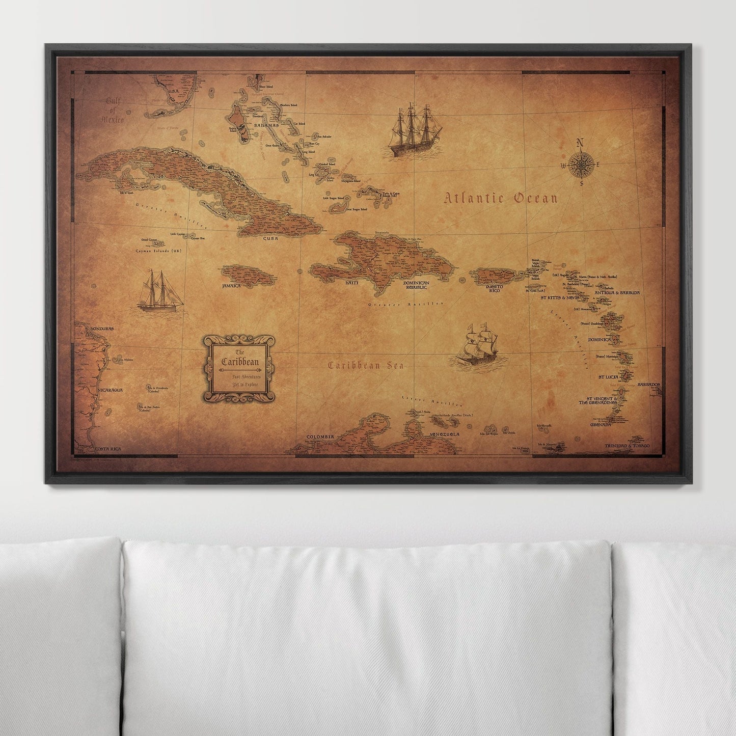 Push Pin Caribbean Map: Golden Aged (Pins Included)