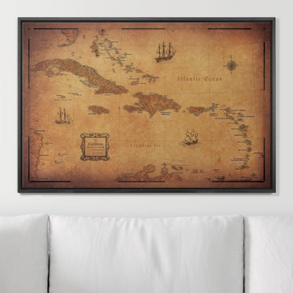 Push Pin Caribbean Map: Golden Aged (Pins Included)