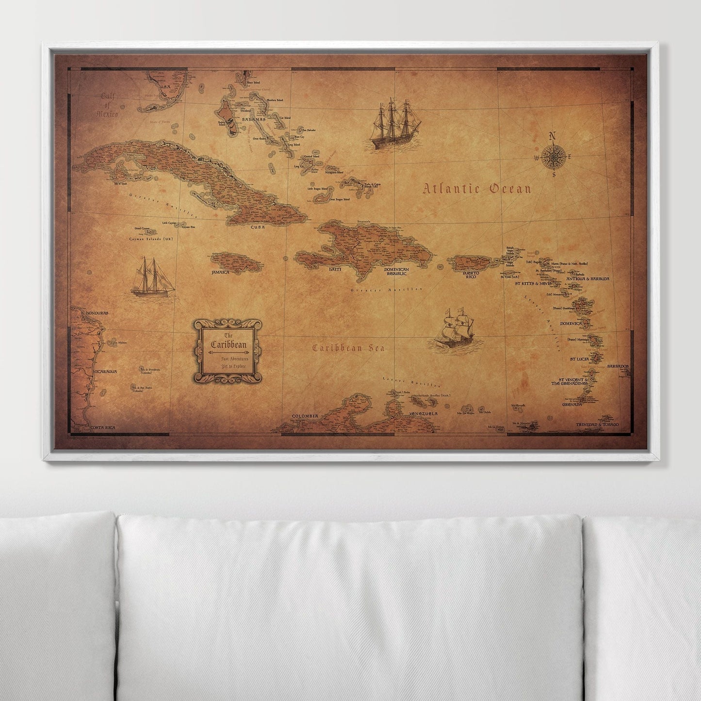Push Pin Caribbean Map: Golden Aged (Pins Included)