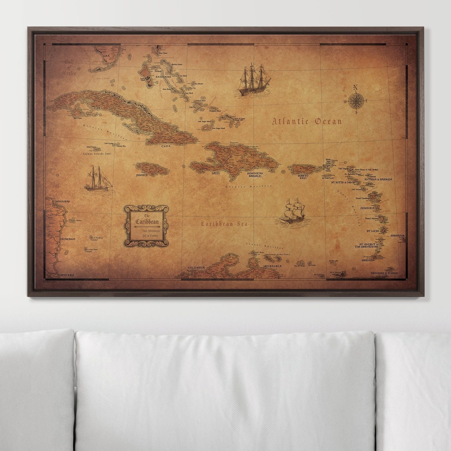 Push Pin Caribbean Map: Golden Aged (Pins Included)