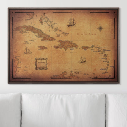 Push Pin Caribbean Map: Golden Aged (Pins Included)