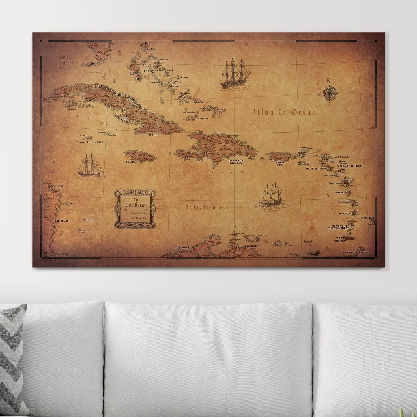 Push Pin Caribbean Map: Golden Aged (Pins Included)