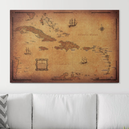 Push Pin Caribbean Map: Golden Aged (Pins Included)