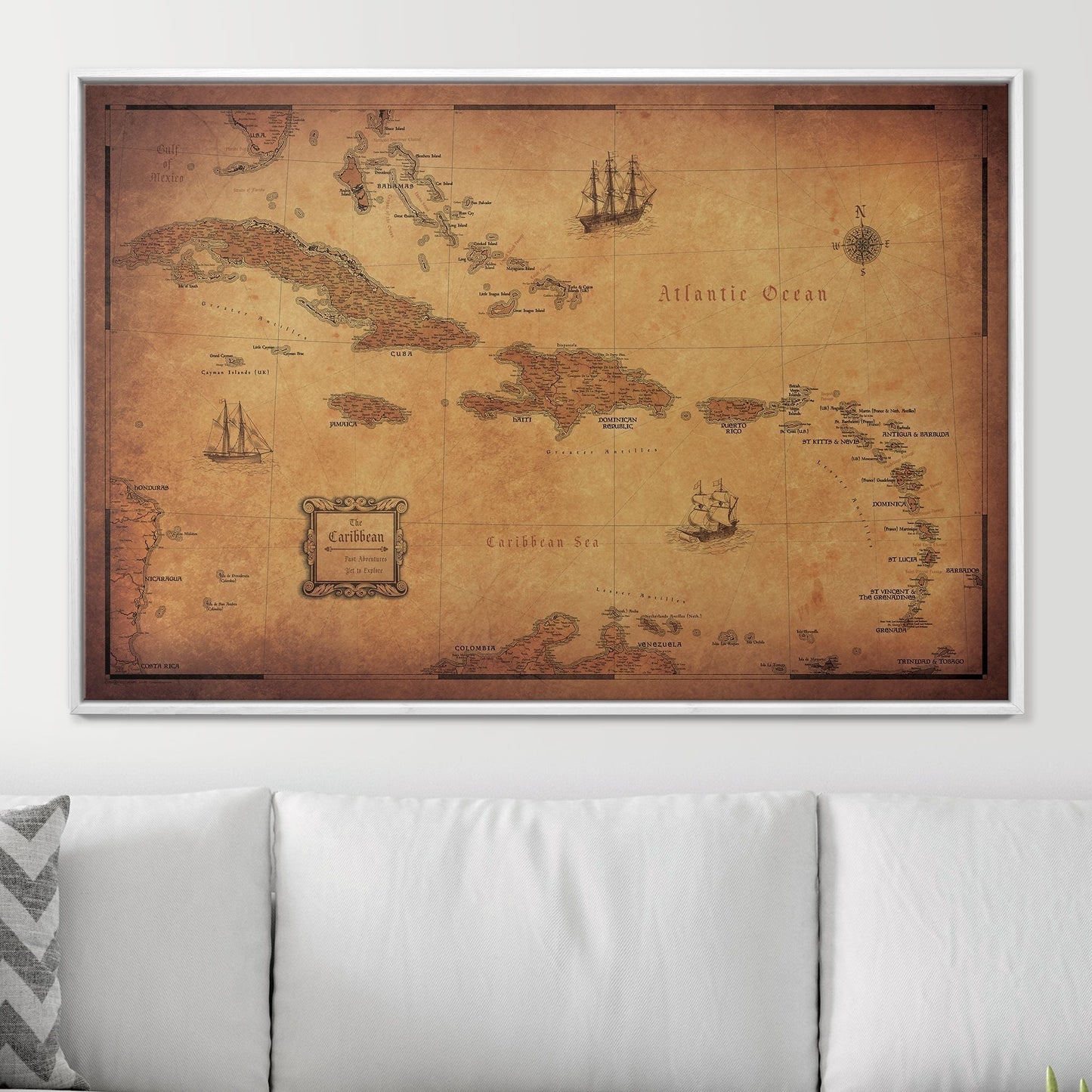 Push Pin Caribbean Map: Golden Aged (Pins Included)
